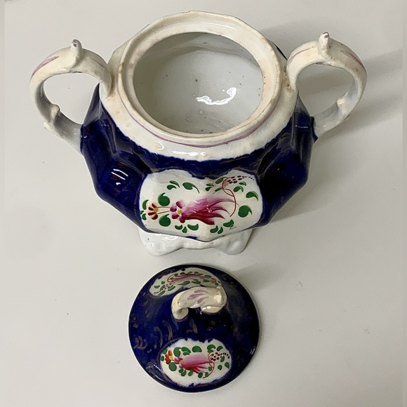 19th Century Vintage Gaudy Welsh Feather Pattern Handled Lidded Sugar Bowl - Picture 4 of 16